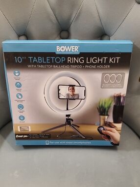 Bower 10" Tabletop Ring Light Kit in Light Blue with Phone Holder & Tripod